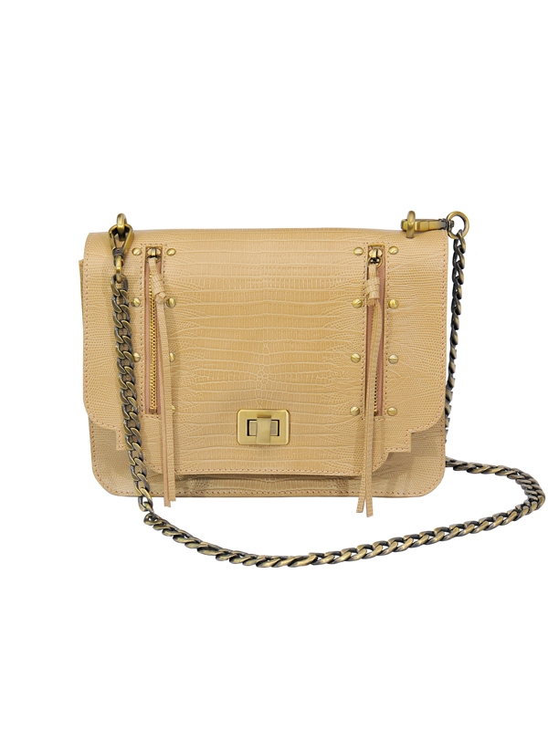 Empire Flap Bag with Brass Chain - Beige